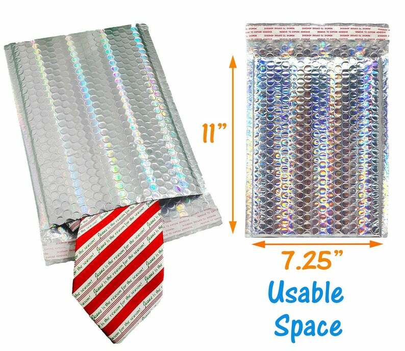 7×11 Holographic, Ice Blue Metallic Bubble Mailers, Padded Self Sealing Envelope