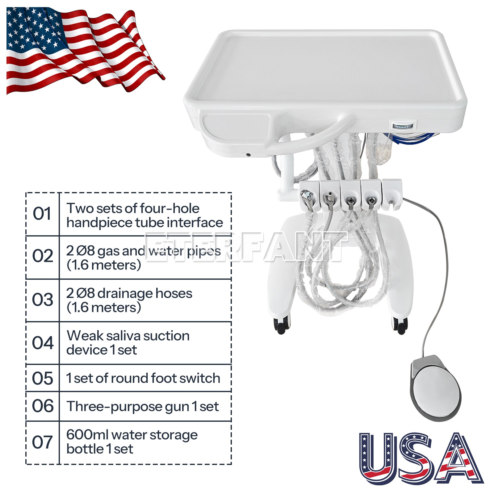 ETERFANT Mobile Electric Suction Unit/Dental Delivery Unit System Cart Treatment