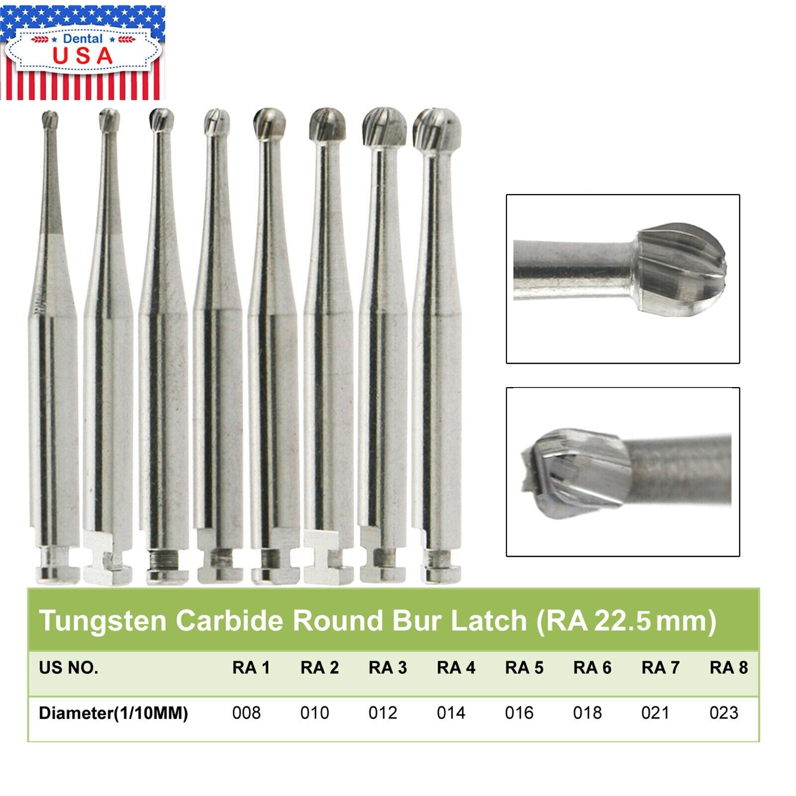 5 Pcs/Pack Dental RA Round Carbide Bur For Slow Speed Latch Type RA 1#-8# Choose