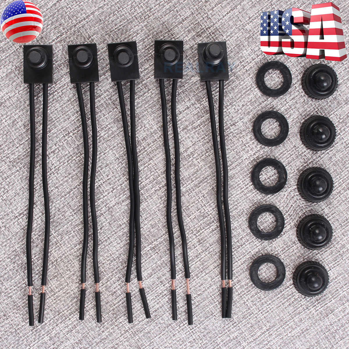 5pcs 12V 4″ Wire Leads Waterproof On-Off Push-Button Switch for Motorcycle Car