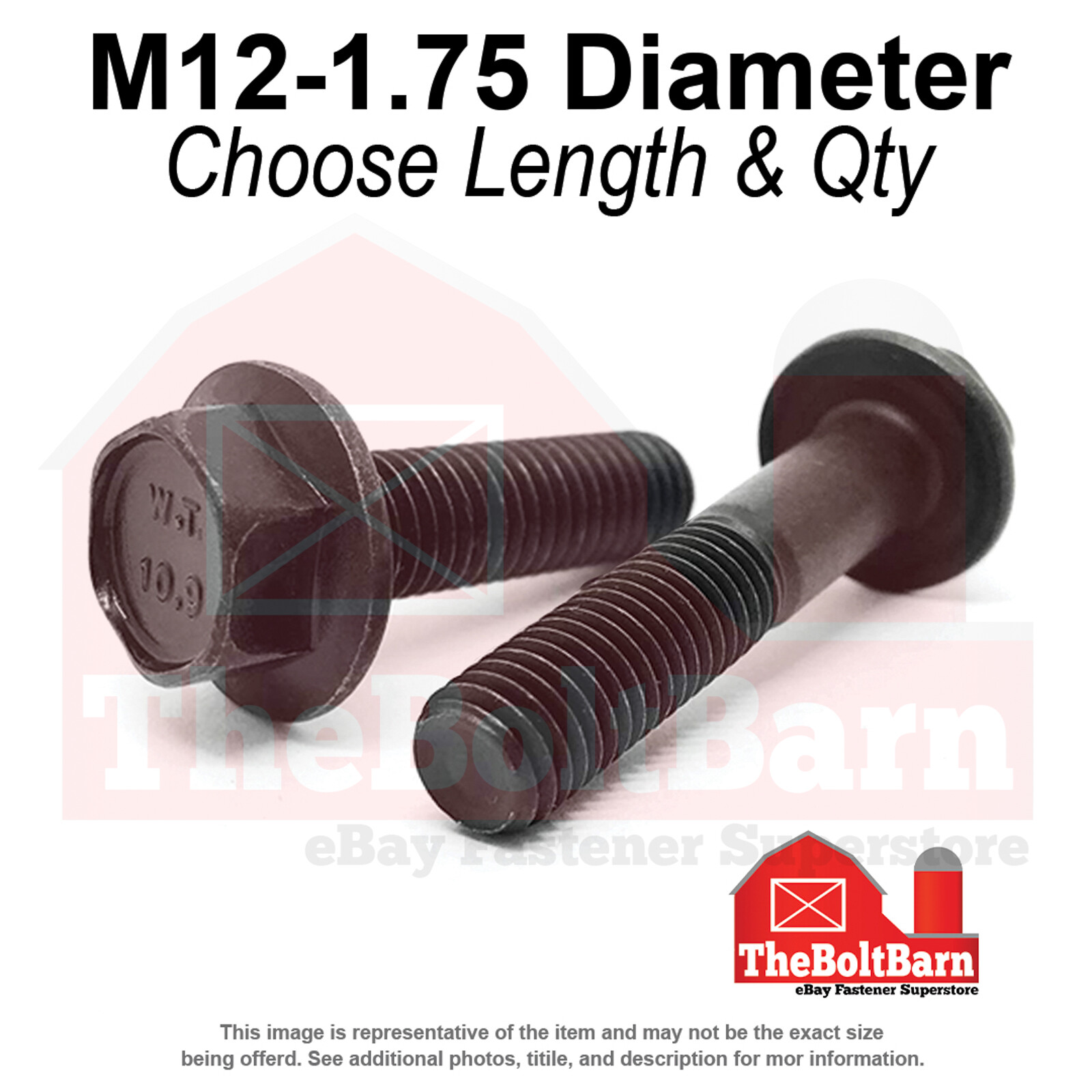 M12-1.75 Class 10.9 Hex Flange Screws Frame Bolts Phos & Oil (Pick Length &Qty)
