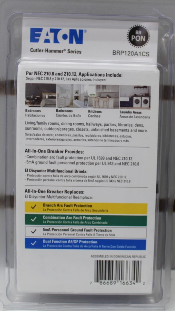 Eaton BRP120A1CS 20 Amp Dual Function Circuit Breaker All-In-One Plug-On Neutral