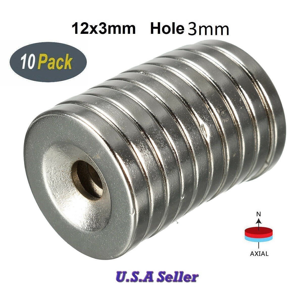 12mm x 3mm Hole 3mm N42 Countersunk Rare Earth Neodymium Craft Fridge DiscMagnet