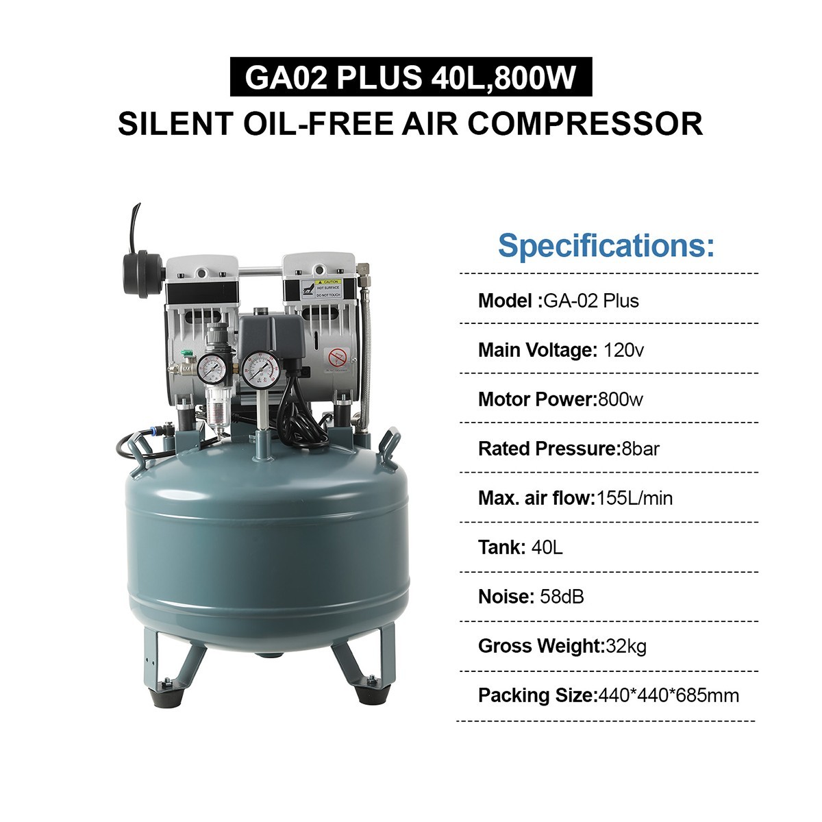 24L/40L Portable Dental Air Compressor Oil Free Silent Air Pump for Dental Use