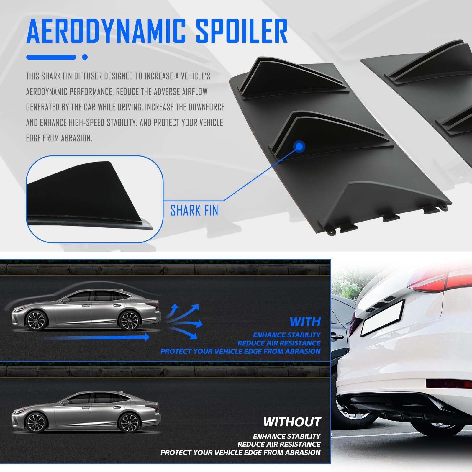 Dreamotor 31 Car Rear Bumper Lip Universal Rear Diffuser Shark Fin Style Bumper