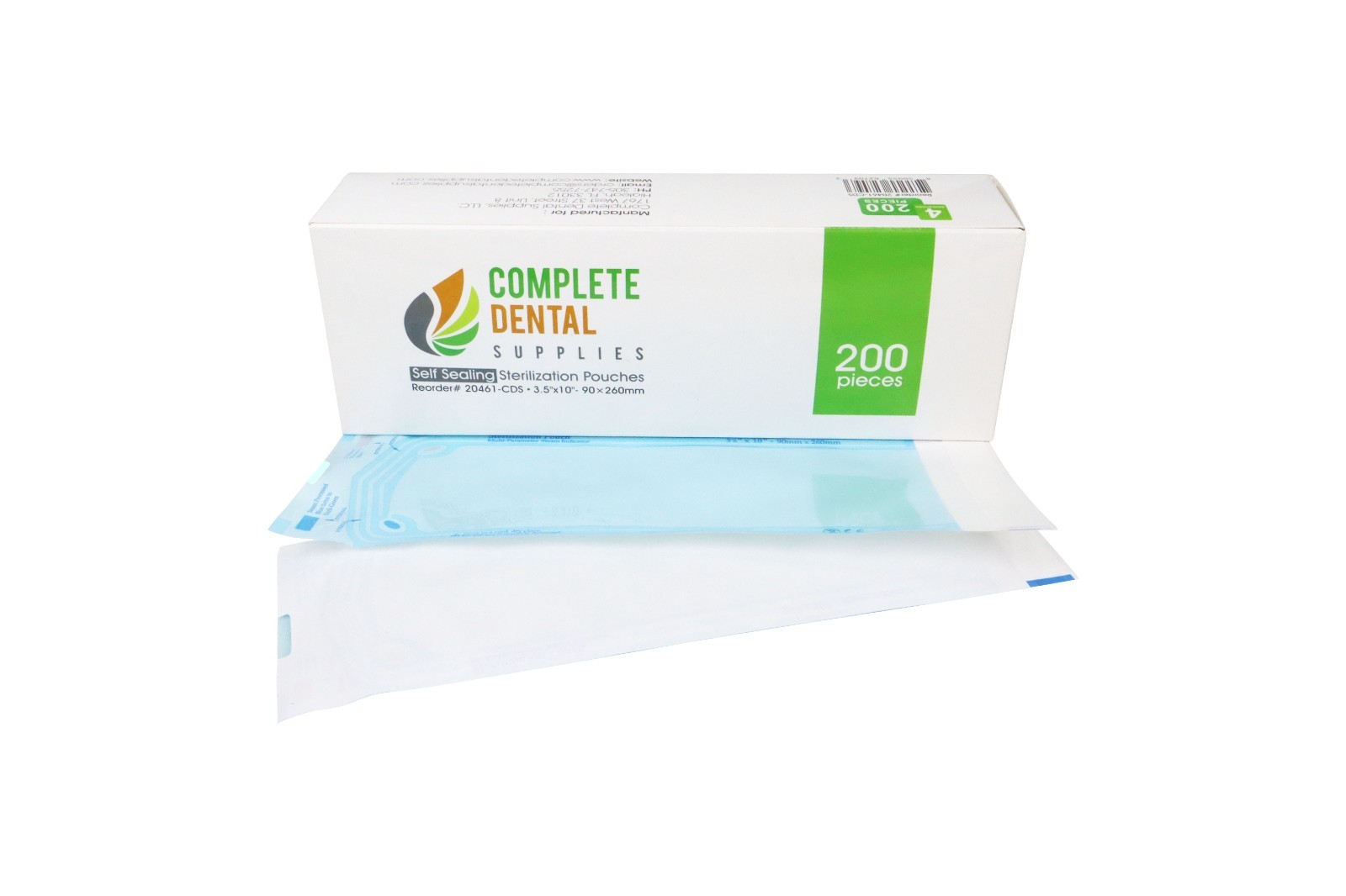 Self Sealing Sterilization Pouches 3.5″*10″, 90×(230+30)mm, 200 pcs / box.