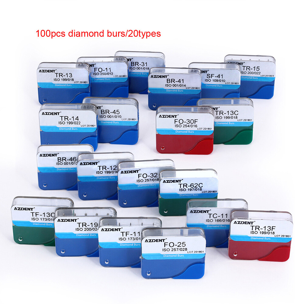 100Pcs Dental Diamond Burs For High Speed Handpiece Medium FG 1.6MM