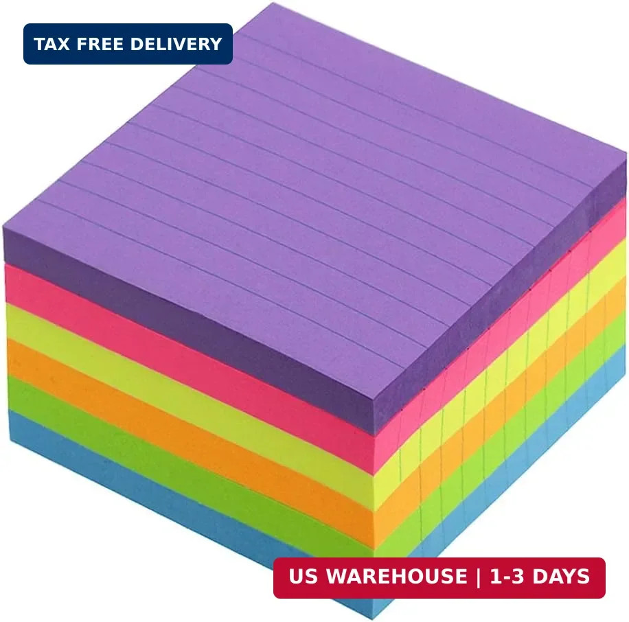 Early Buy 6 Bright Color Lined Sticky Notes Self-Stick Notes 3 in x 3 in, 100 Sh
