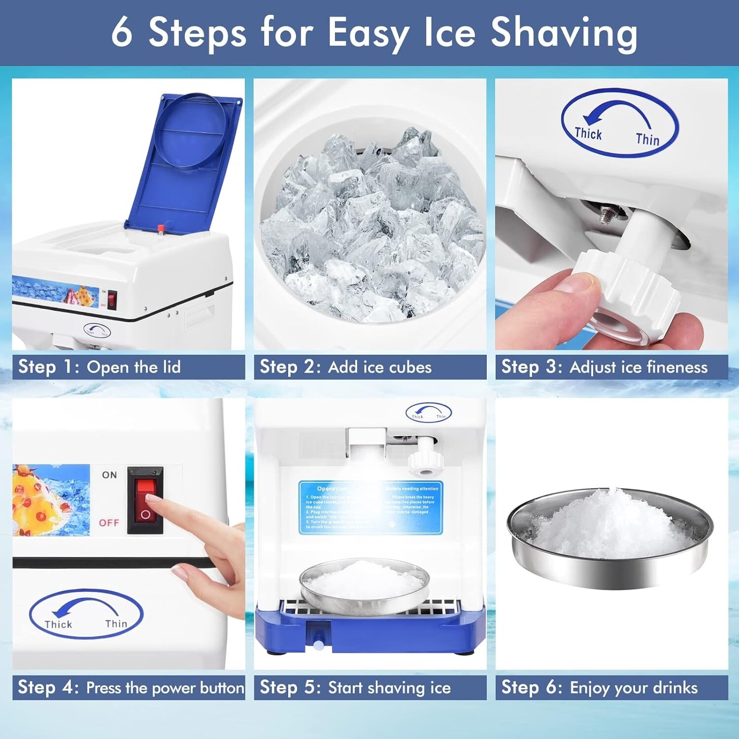 NSF Commercial Ice Shaver Snow Cone Maker 265lb/Hr Shaved Ice Machine 320 RPM