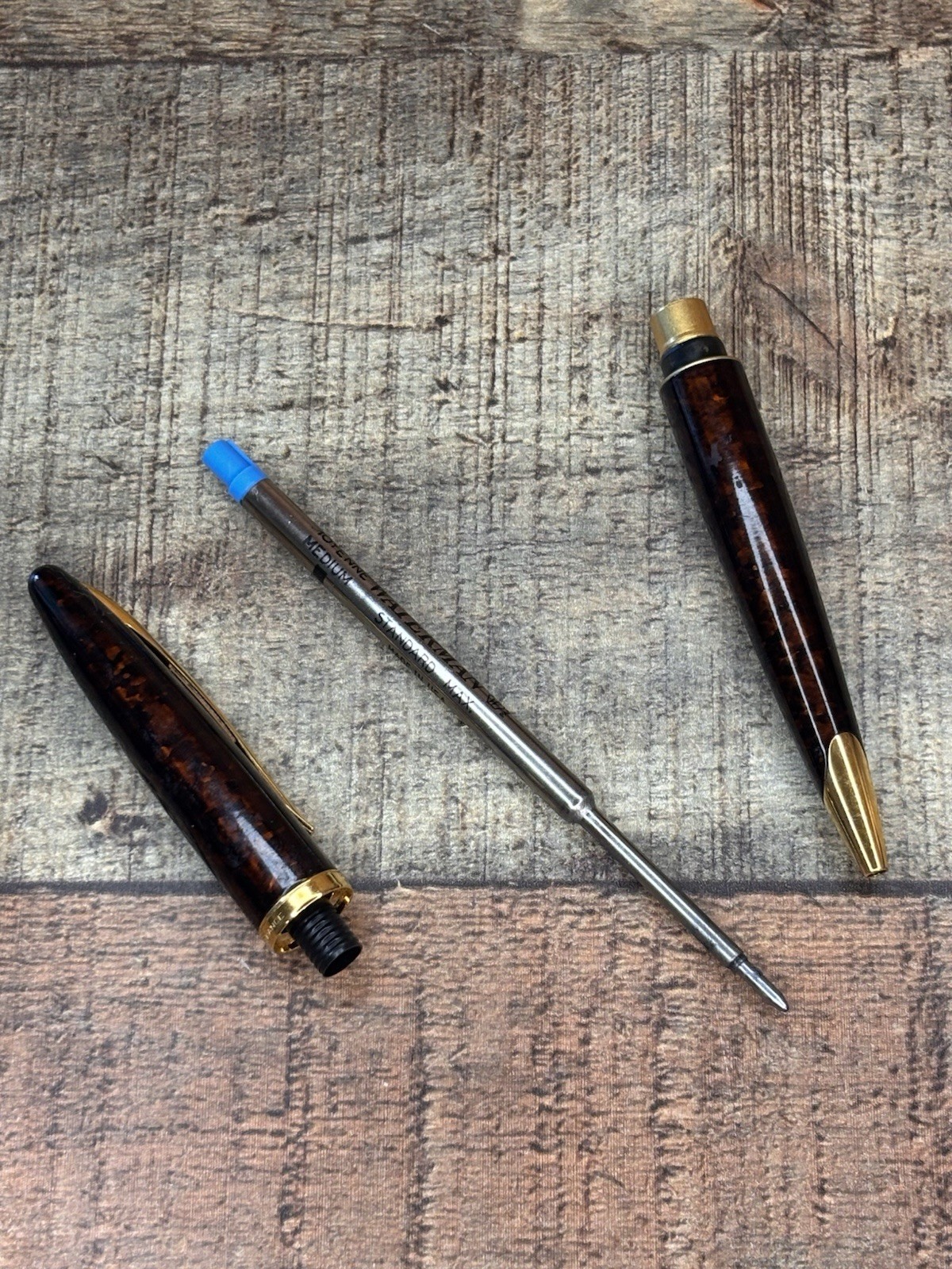 WATERMAN Carène Marine Amber Ballpoint Pen Gold Trim Blue Ink France