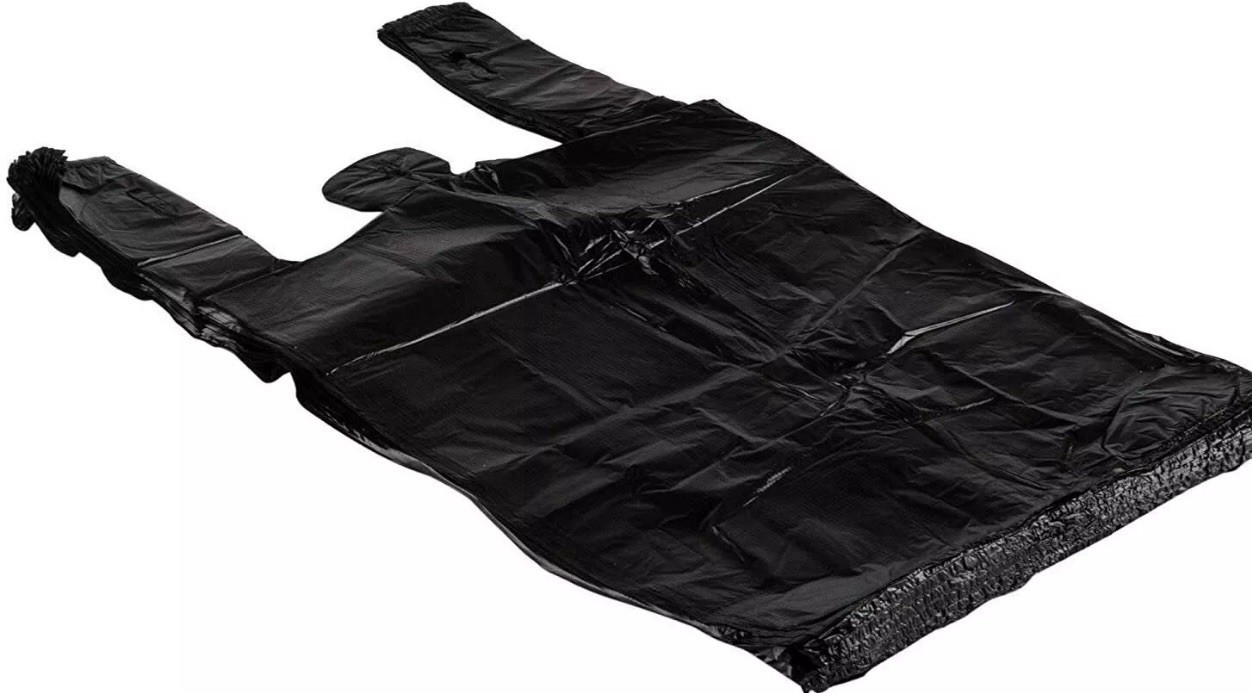Bags 1/6 Large 21 x 6.5 x 11.5 Black THANK YOU T-Shirt Plastic Shopping Bags