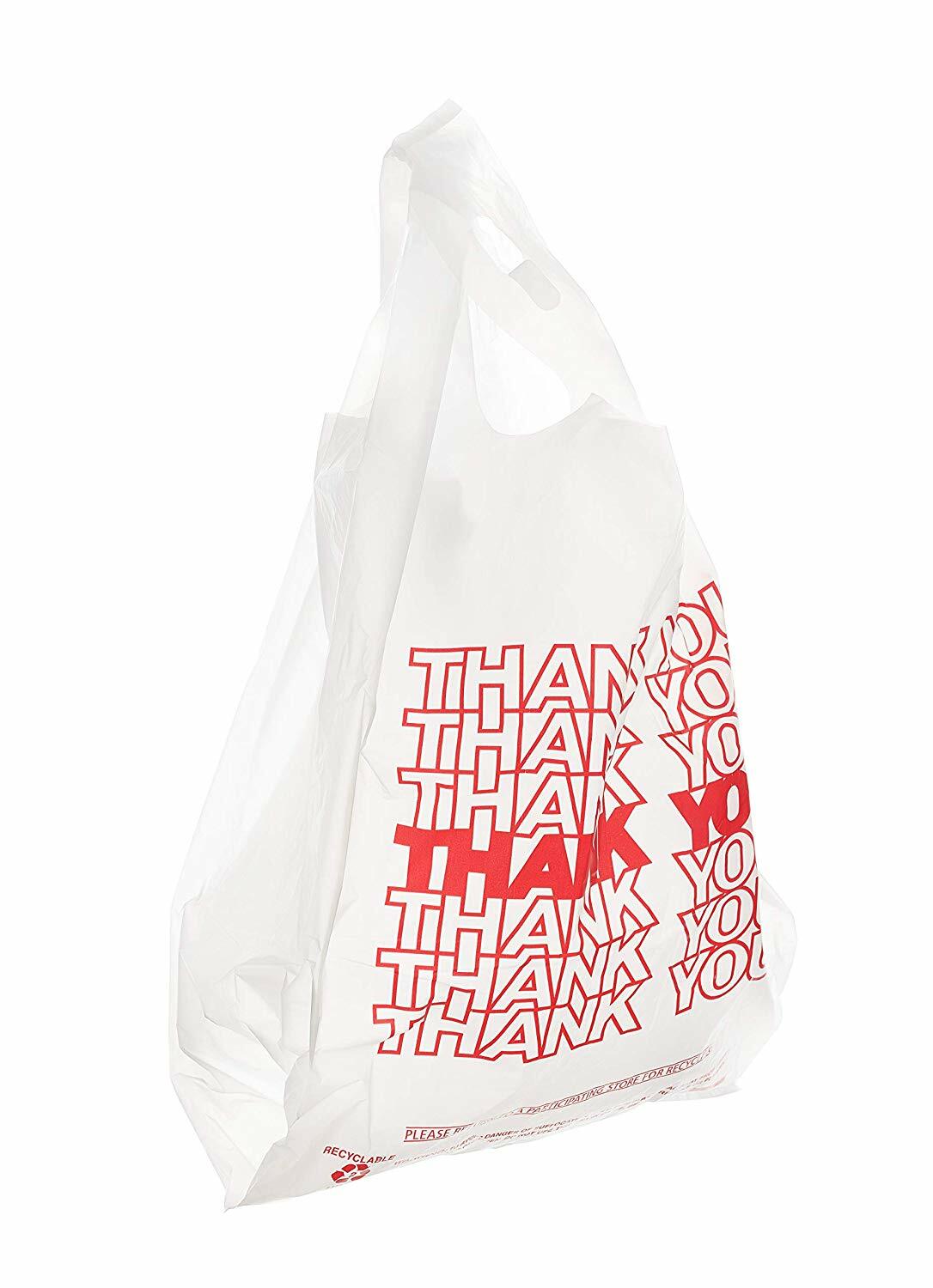 1000 Pack- White Thank You 1/8 Plastic Shopping Bags, T-Shirt Bags [17x10x6 in]