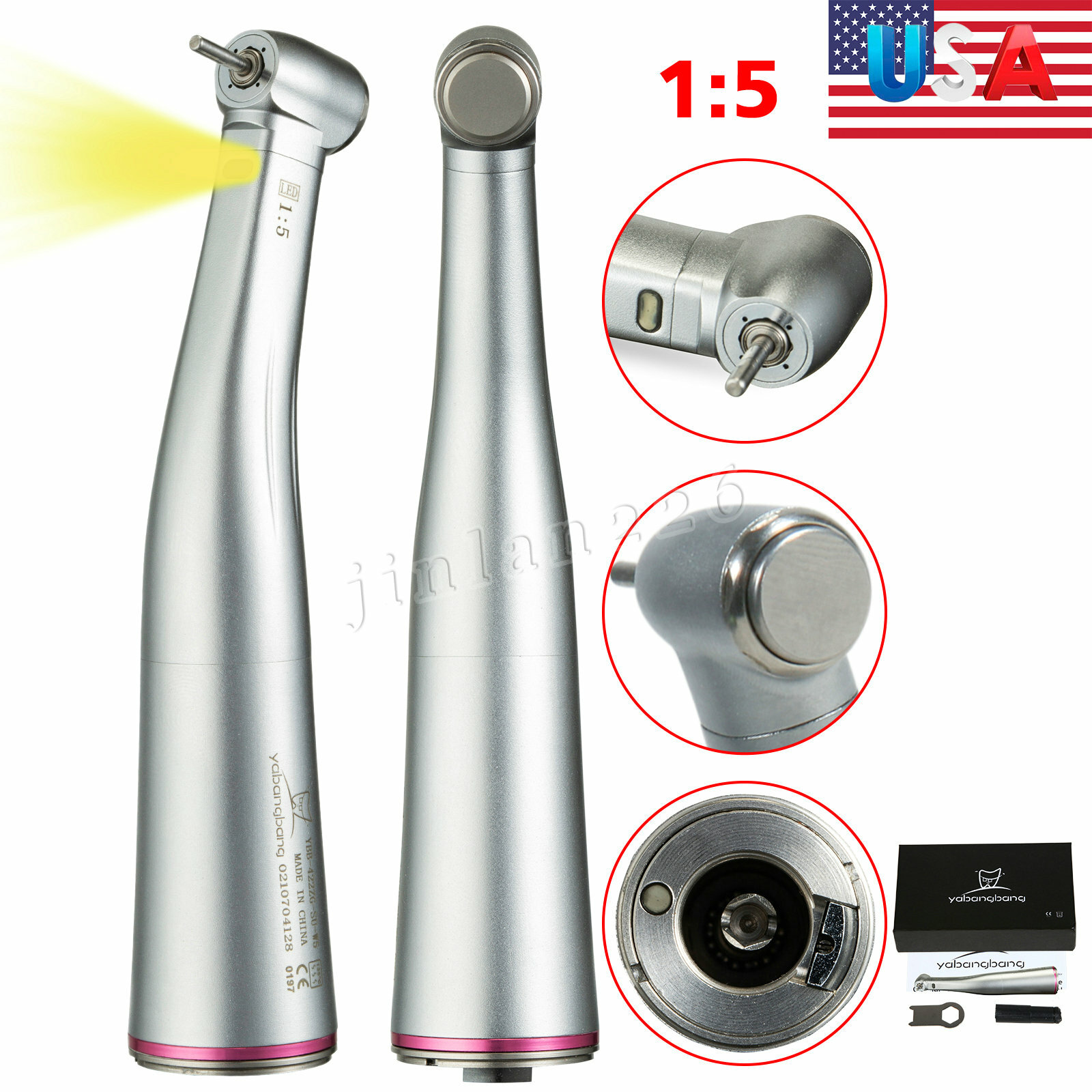 Dental 1:1 1:5 LED Fiber Optic Contra Angle Handpiece Push fit NSK/KaV motor