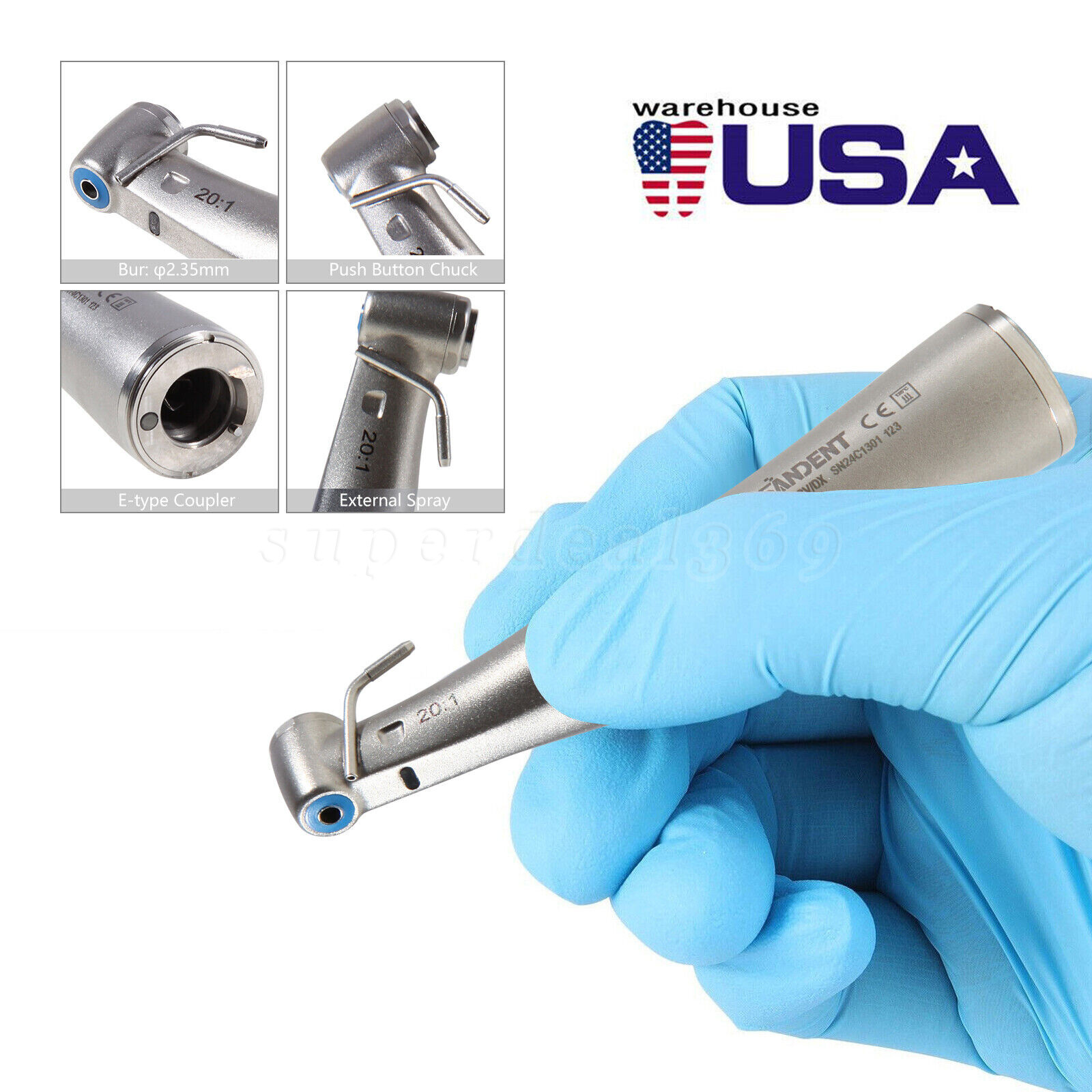 10 Pcs Dental 20:1 Implant Handpiece Contra Angle Fiber Optic 75Ncm NSK Ti Max