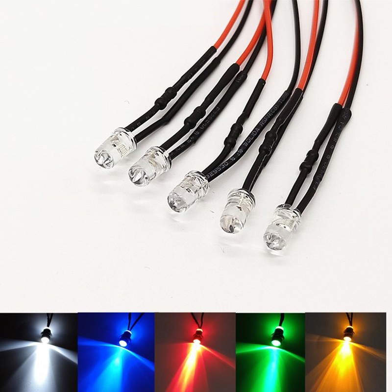 Candle Flicker 3mm 3V 5V 6V 9V 12V 24V 36V 48V Lens Wired LEDS Various Colours