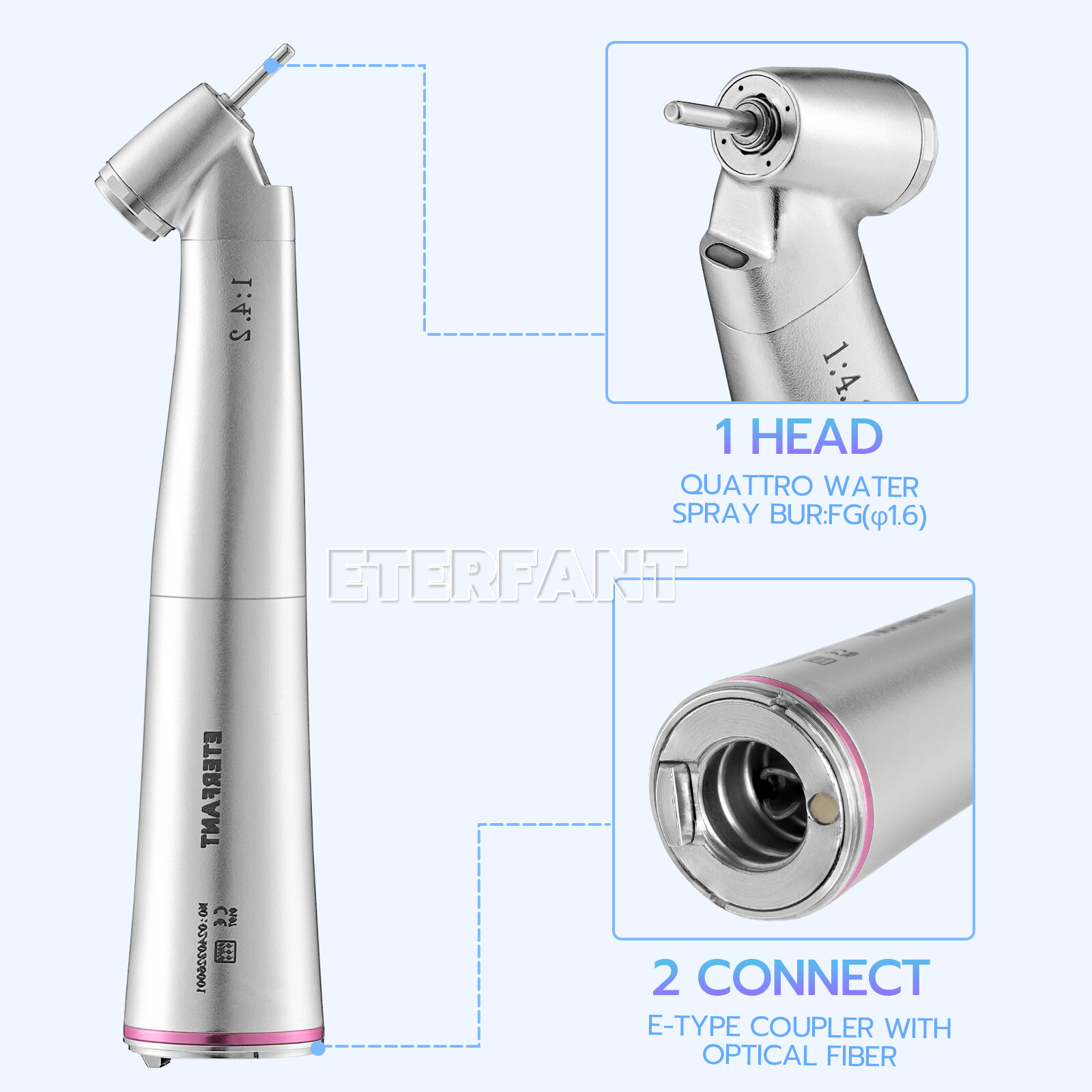 ENTERFANT Dental 1:1/1:4.2/20:1LED Fiber Optic Contra Angle Increasing Handpiece