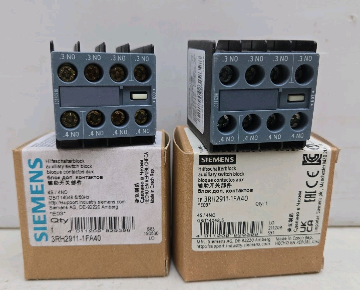 2 Pack Siemens 3RH2911-1FA40 Auxiliary Switch Block 4NO 240V 6.5A AC New