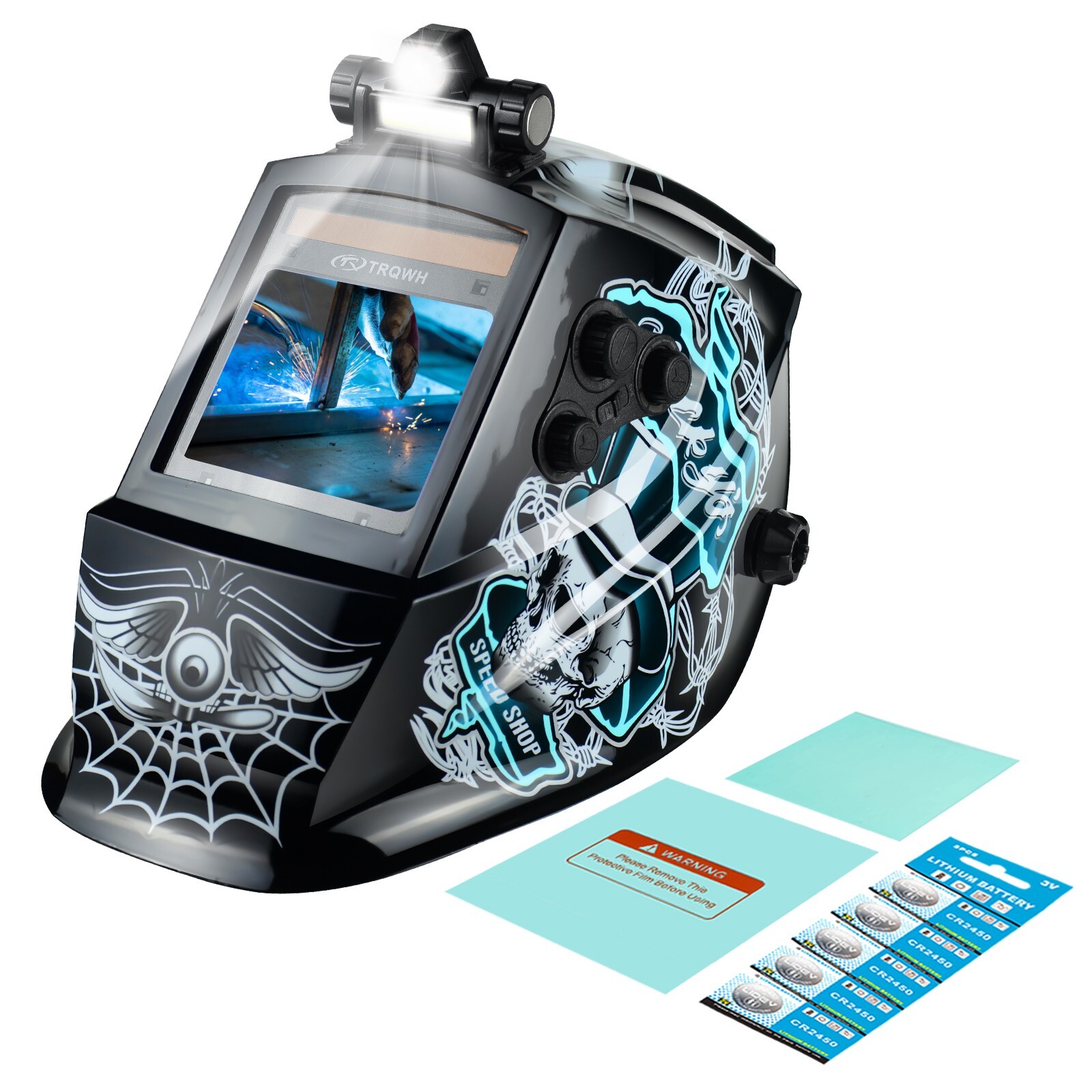 TRQWH True Color Welding Helmet Auto Darkening Solar Powered with 4 Sensors