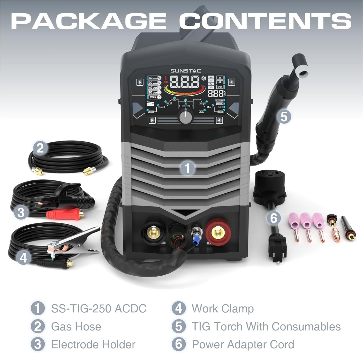 250A AC/DC Aluminum TIG Welder with Pulse DC TIG/AC TIG/Pulse TIG/SPOT TIG/Stick