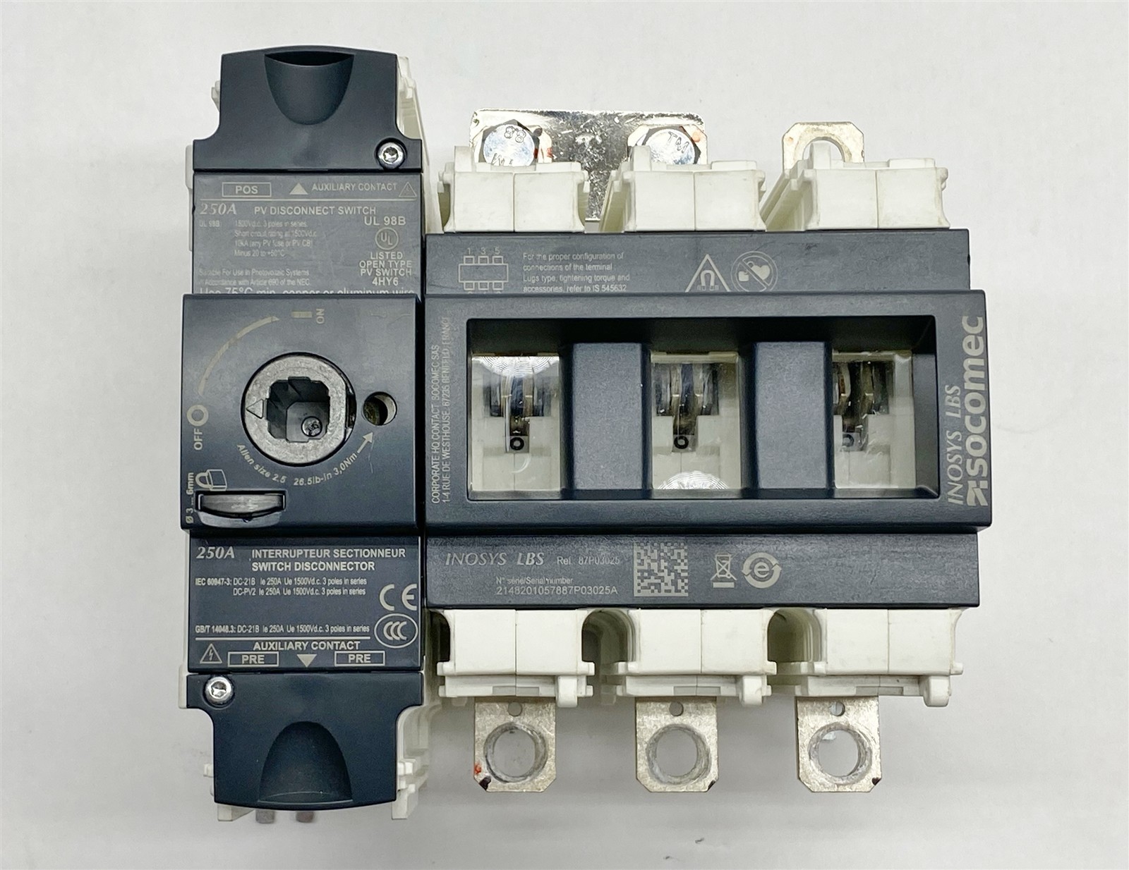 Socomec Inosys LBS 250A 1500VDC 3-Pole Load Break Switch 87P03025