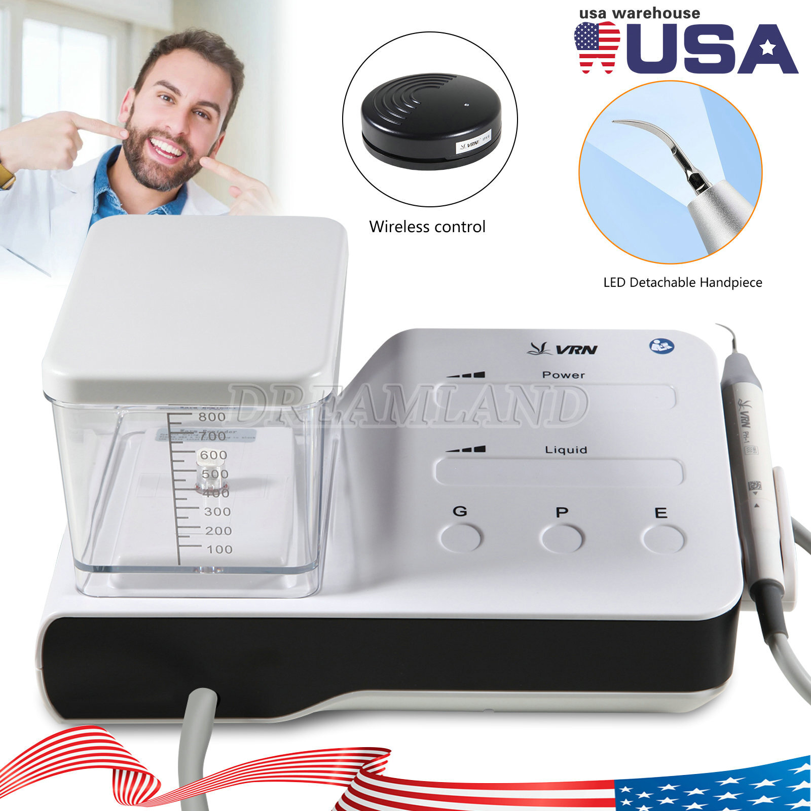 VRN Dental LED Ultrasonic Scaler PH-1 Detachable Handpiece Tips water Bottles