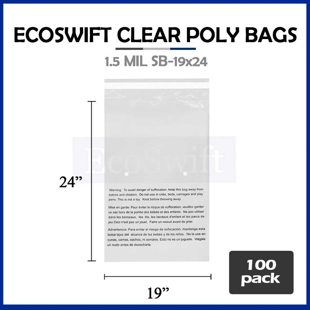 100 19×24 Self Seal Suffocation Warning Clear Poly Bags 1.5 mil Free Shipping