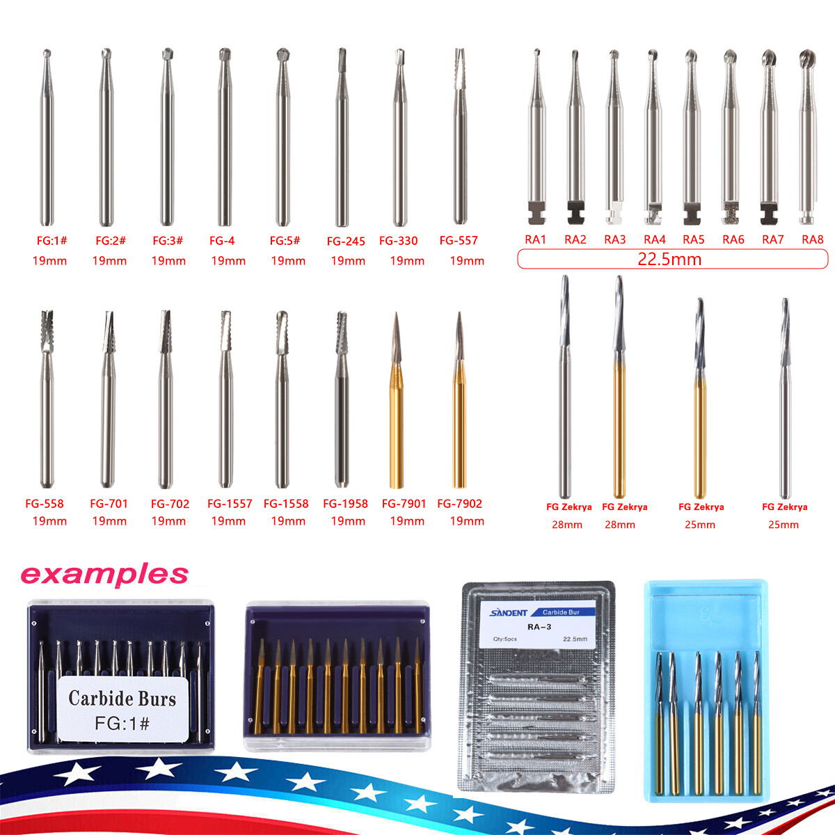 Dental Tungsten Carbide Bur FG RA CA HP Drills Burr For High/Low Speed Handpiece