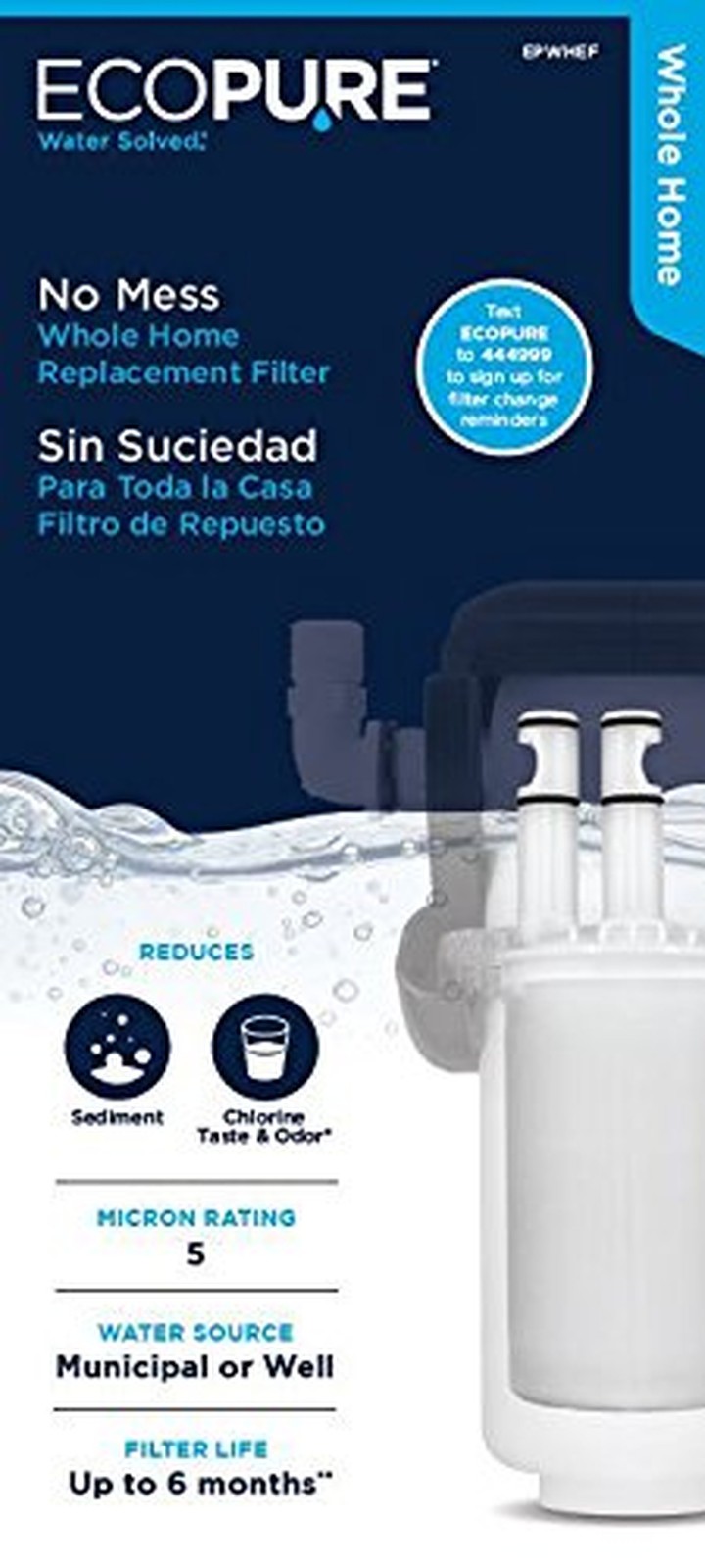 EcoPure EPWHEF Whole Home Replacement Filter, White 6 Months