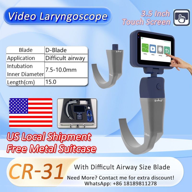 US Warehouse 3.5″ Touch screen Digital Video Laryngoscope Difficult Airway Blade