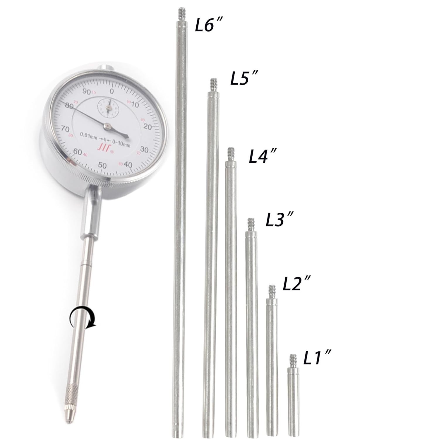 6pcs Dial Indicator Extension Stem Rod, 1″,2″,3″,4″,5″,6″,Electrical Digital