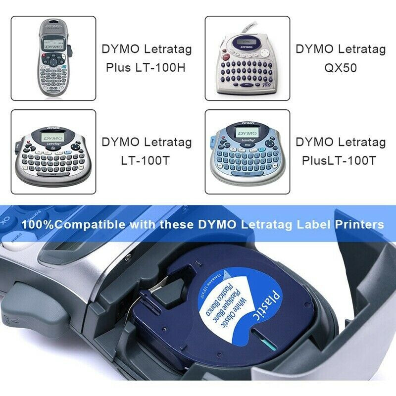 5PK Dymo Letratag Refill 91331 White Plastic 12mm Label Tape 1/2″ LT-100H