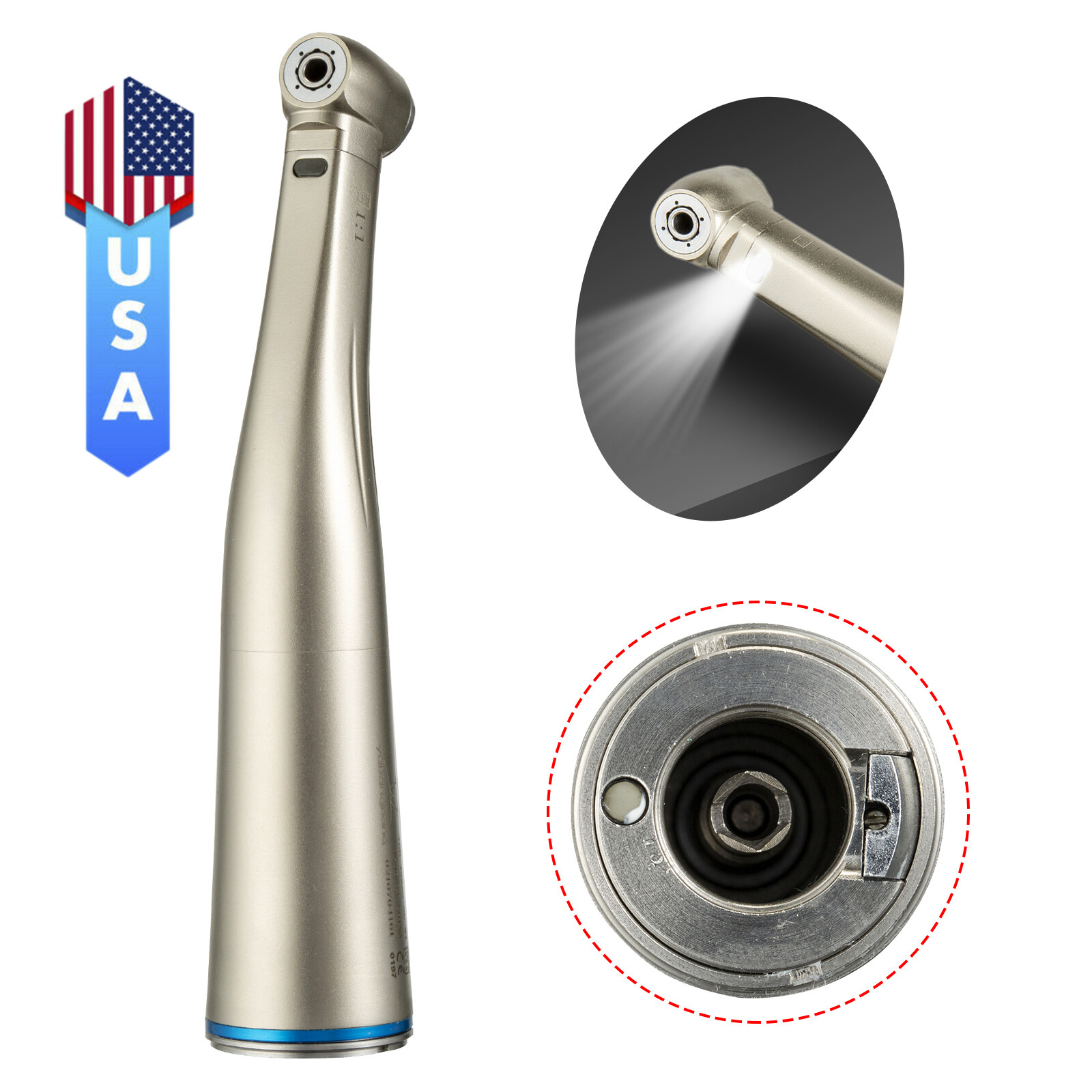 Dental Contra Angle Handpiece 1:1 LED Fiber Optic Low Speed φ2.35mm Fit NSK X25