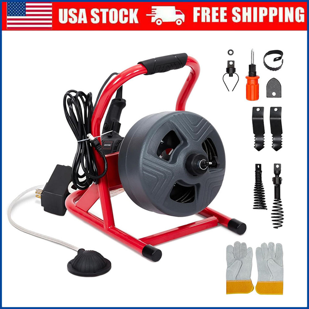 50FT 5/16″ Electric Drain Auger Cleaner Sewer Snake Cleaning Machine with Cutter