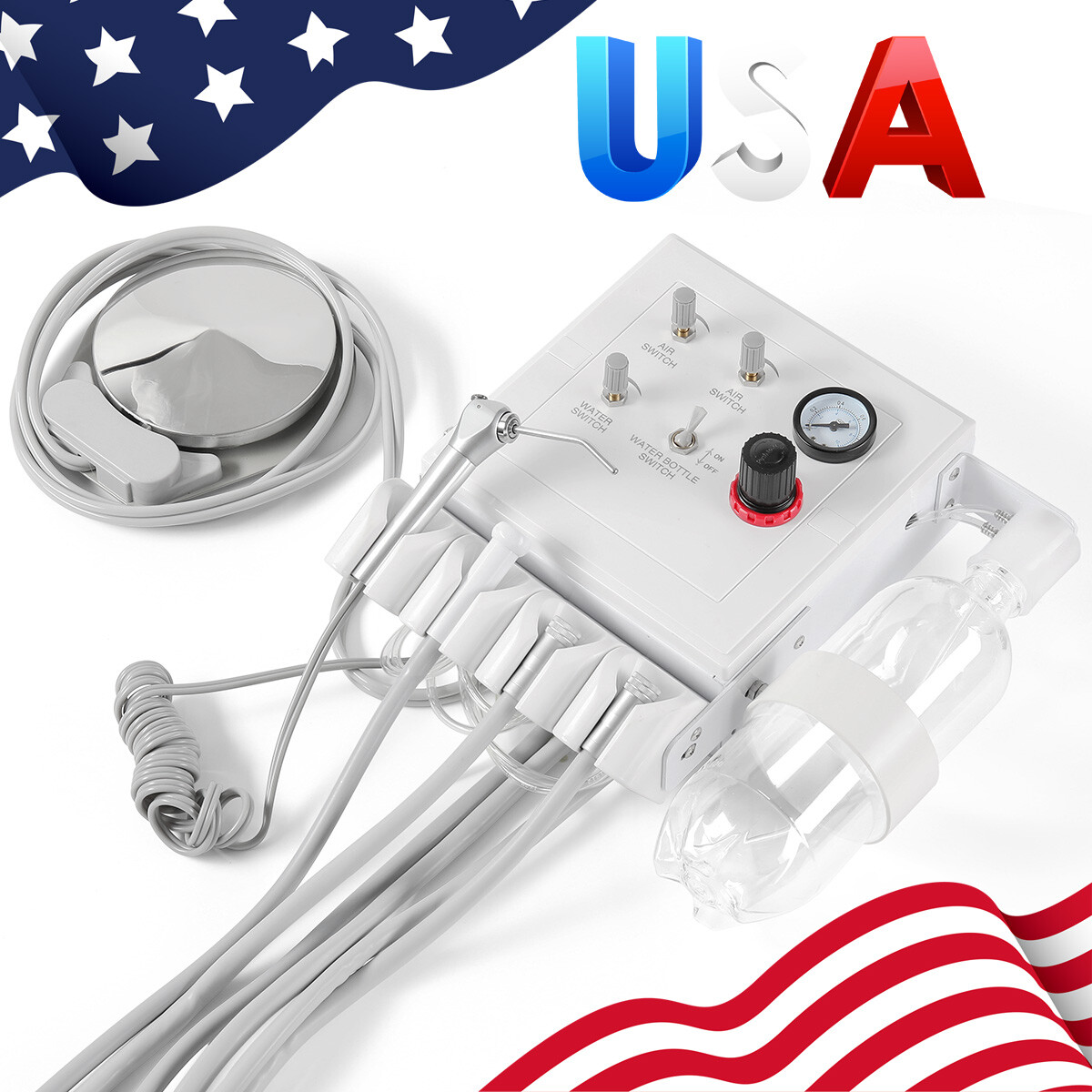 Portable Dental Turbine Unit Air Compressor/High&Low Speed Handpiece Kit 2/4Hole