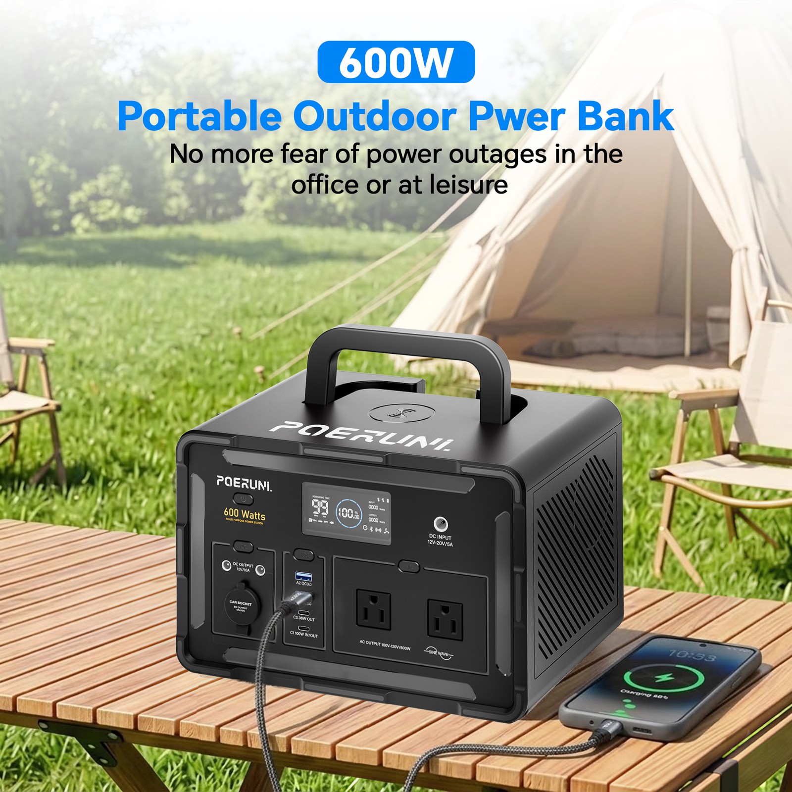 600W 519Wh Power Station Portable Generator for RV Camping Backup Battery Solar