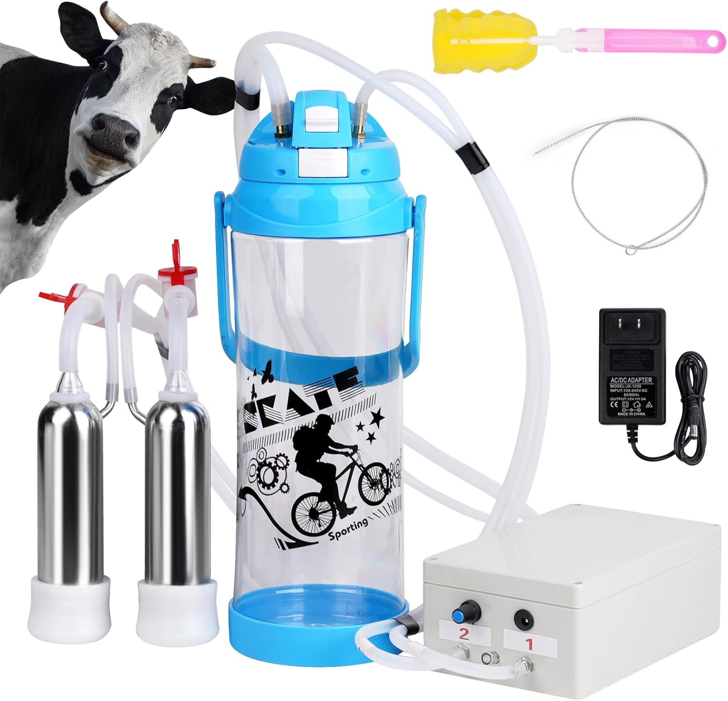 Milking Machine for Cow Electric Milker 3L Portable Pulsation Vacuum Pump Automa