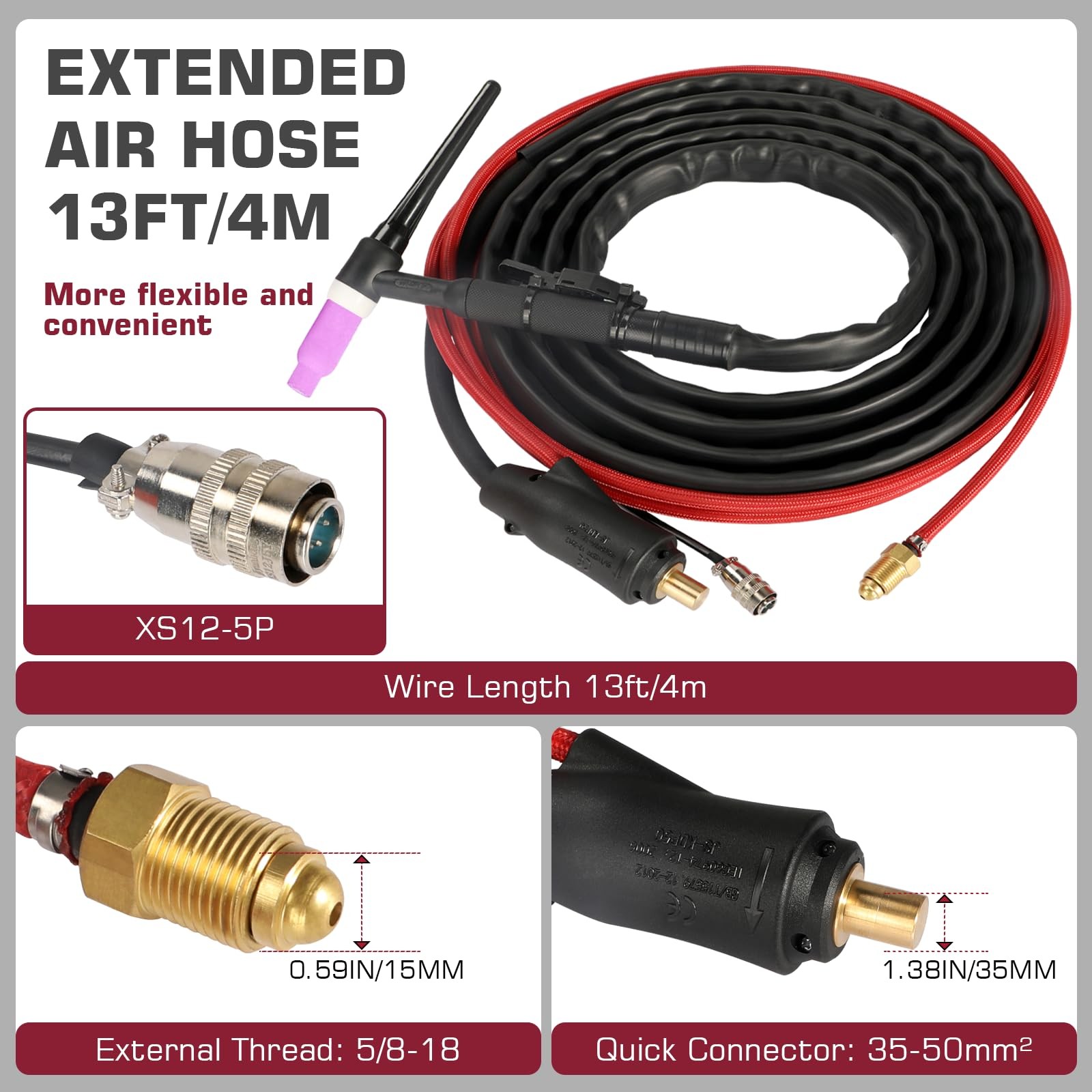ARCCAPTAIN High Frequency Air Cooled TIG200 DC TIG Torch 13-FT 150 Amps Gun