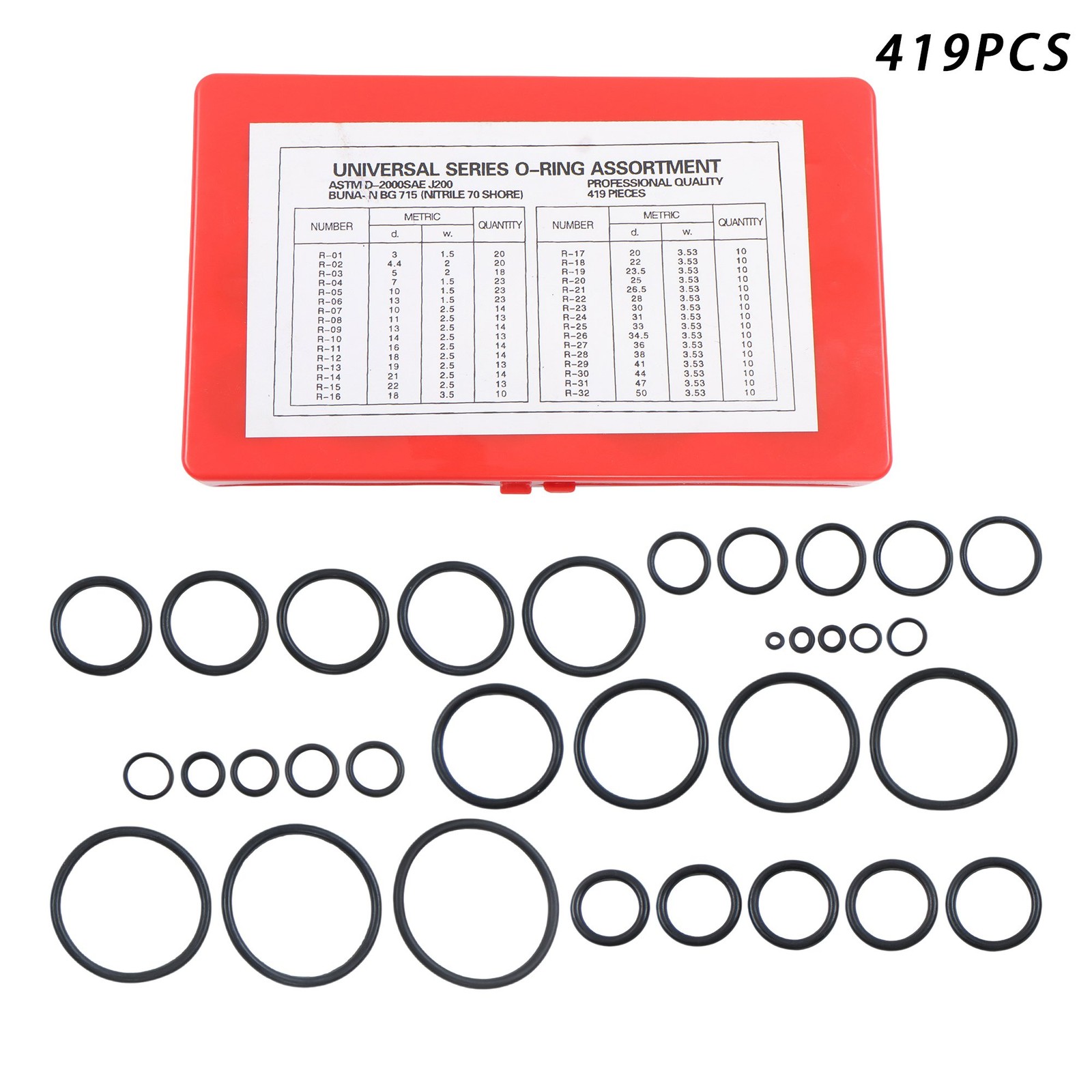 Universal O Ring Assortment Set Metric Oil Proof Kit 32 Size O-Ring 419 PACK