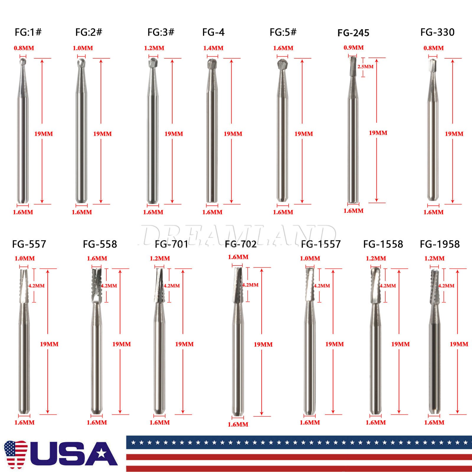 Dental Round Carbide Burs Drill Tungsten Steel For High/ Low Speed Handpiece