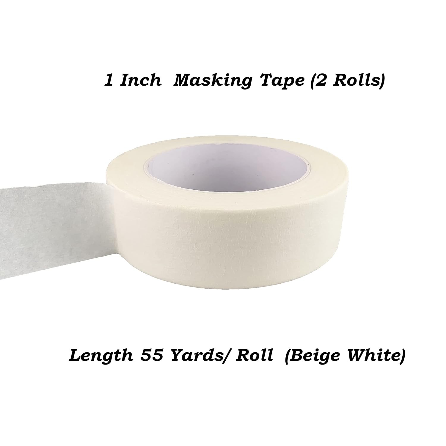 Beige White Masking Tape, 1 Inch x 55 Yards, 2 Rolls, Painters Tape for