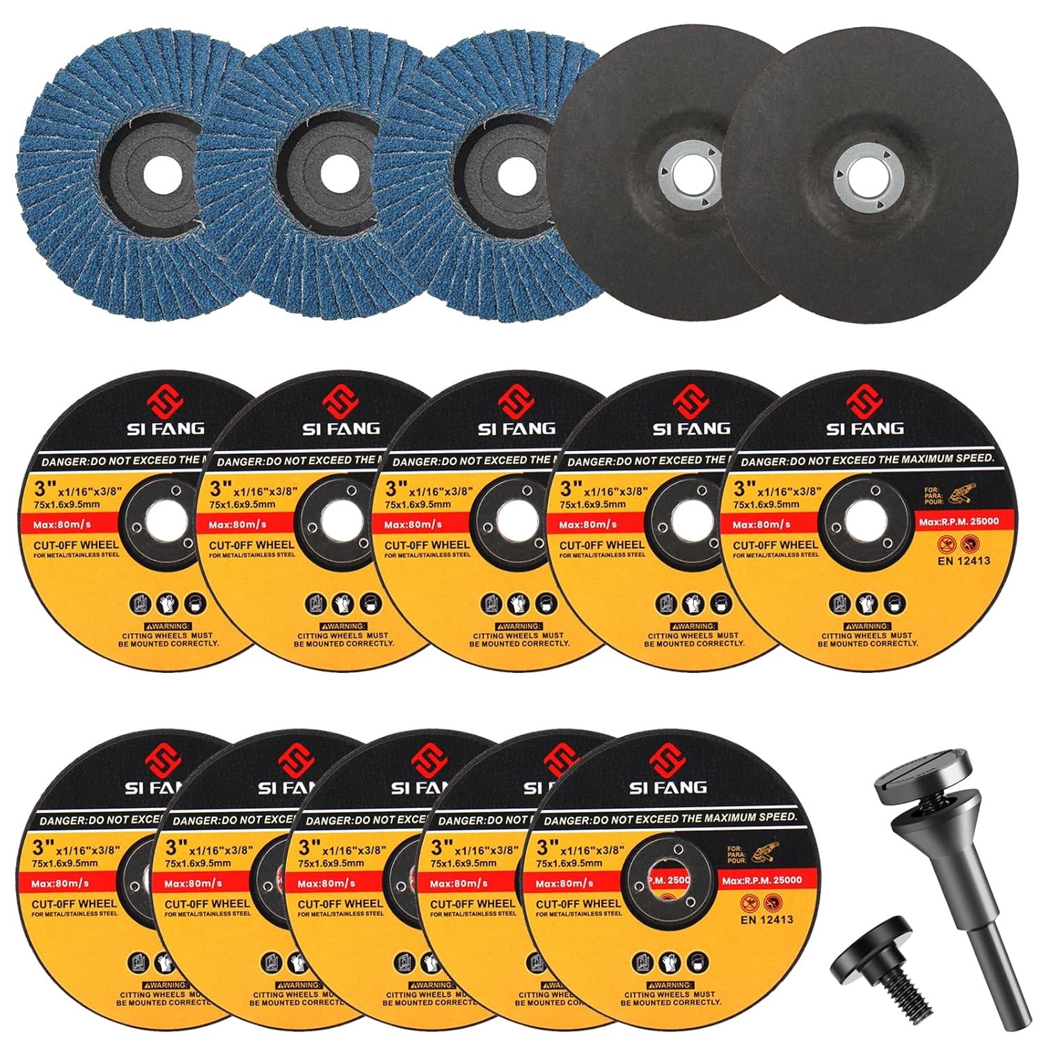 16pcs 3 Inch Flap Discs Cut Off Wheel 3/8 Arbor Kit Silicon Carbide Grinding