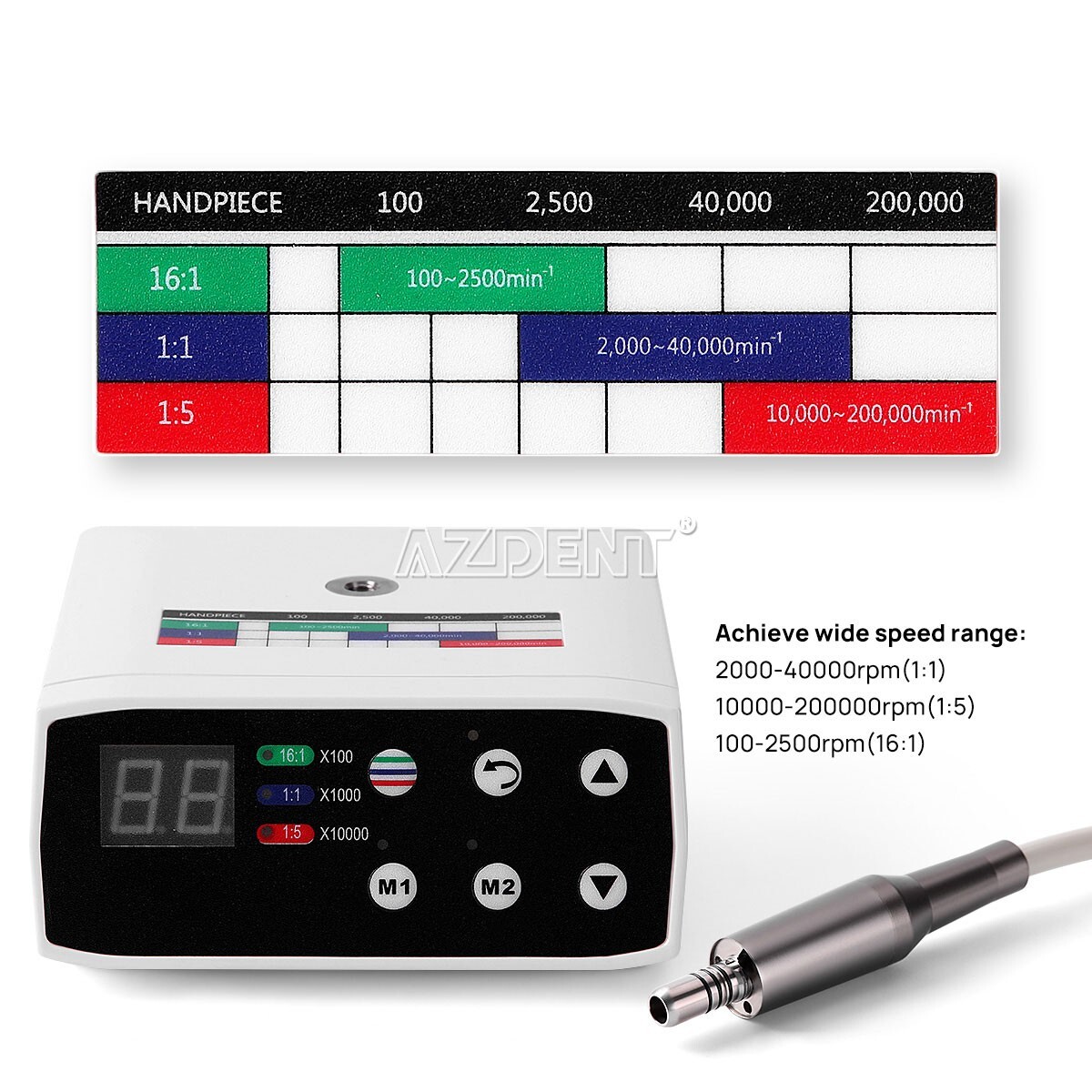 Micromotor Eléctrico Dental LED sin Escobillas Piezas Mano Fibra Óptica 1:5/1:1