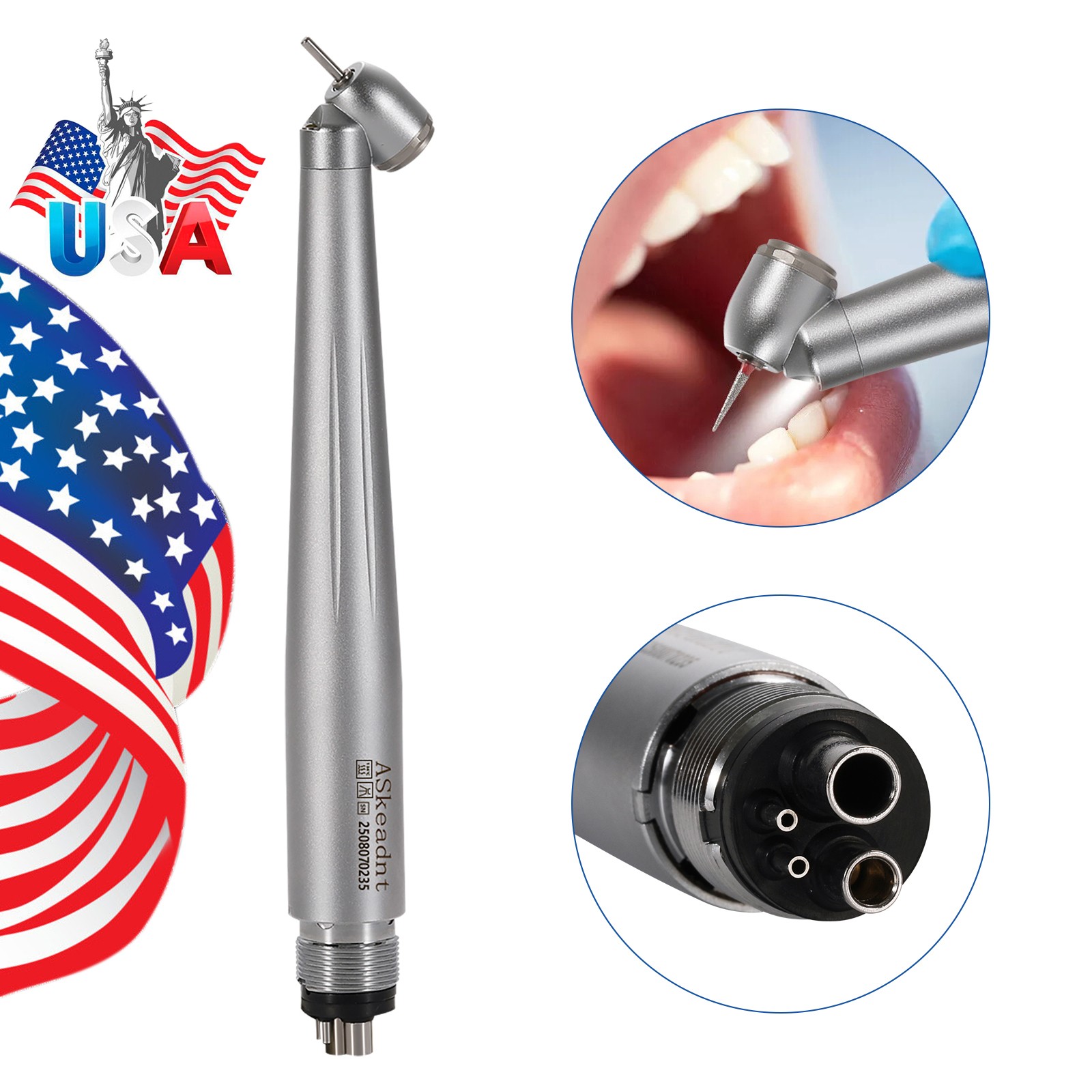 Dental 45 Degree 45° Angle LED E-generator High Speed Handpiece 4 holes ASkeadnt