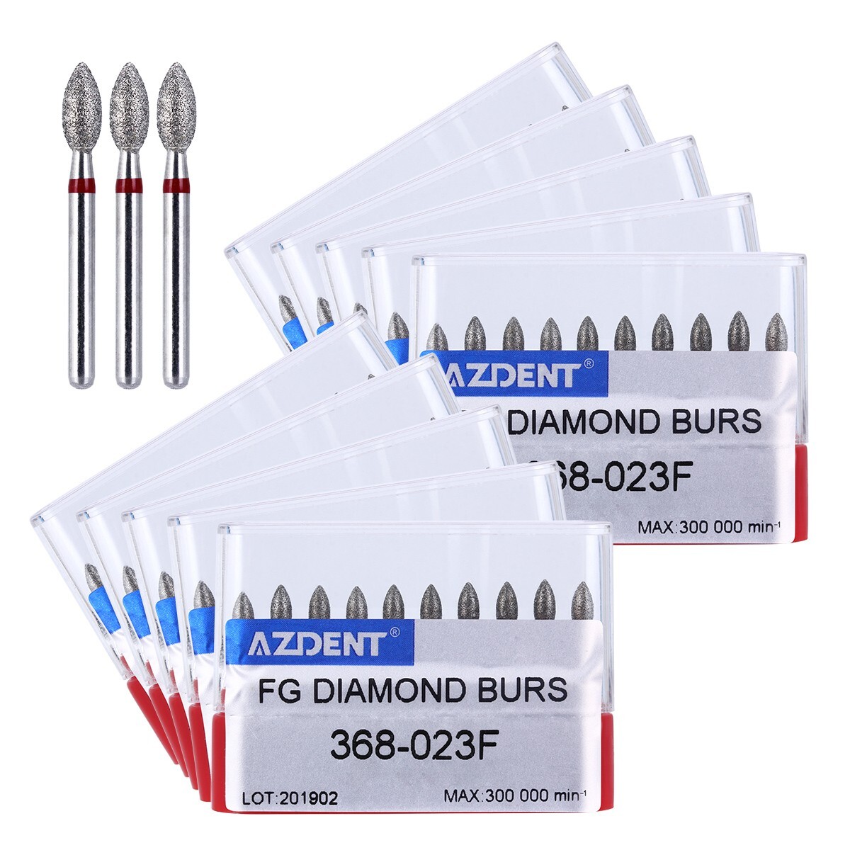 100pcs AZDENT Dental FG Diamond Burs Football 368-023F Fine Red High Speed
