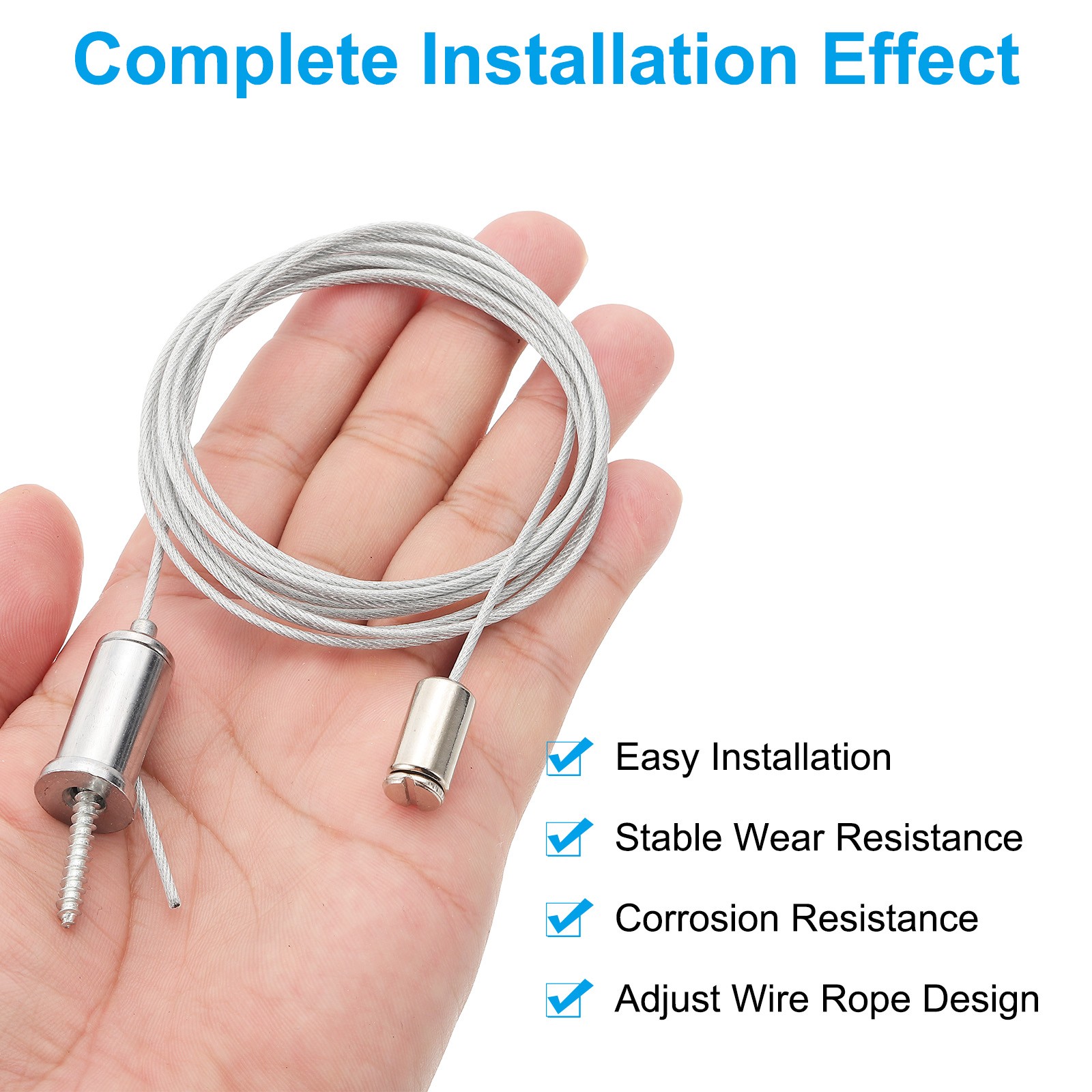 2m/6.6ft 2 Set Ceiling Hanging Wire Cable Kit with Slotted Round Nail, Style 1