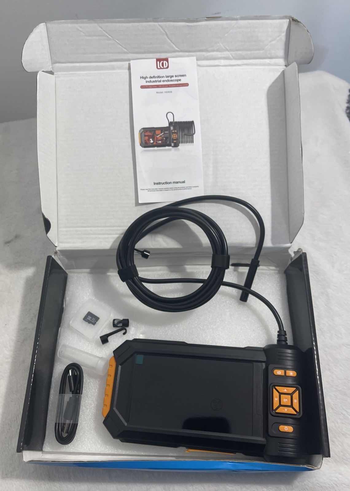 HD808 1080P LED Endoscope with 5” IPS HD Screen, USB-C, TF Card, IP67 NIB