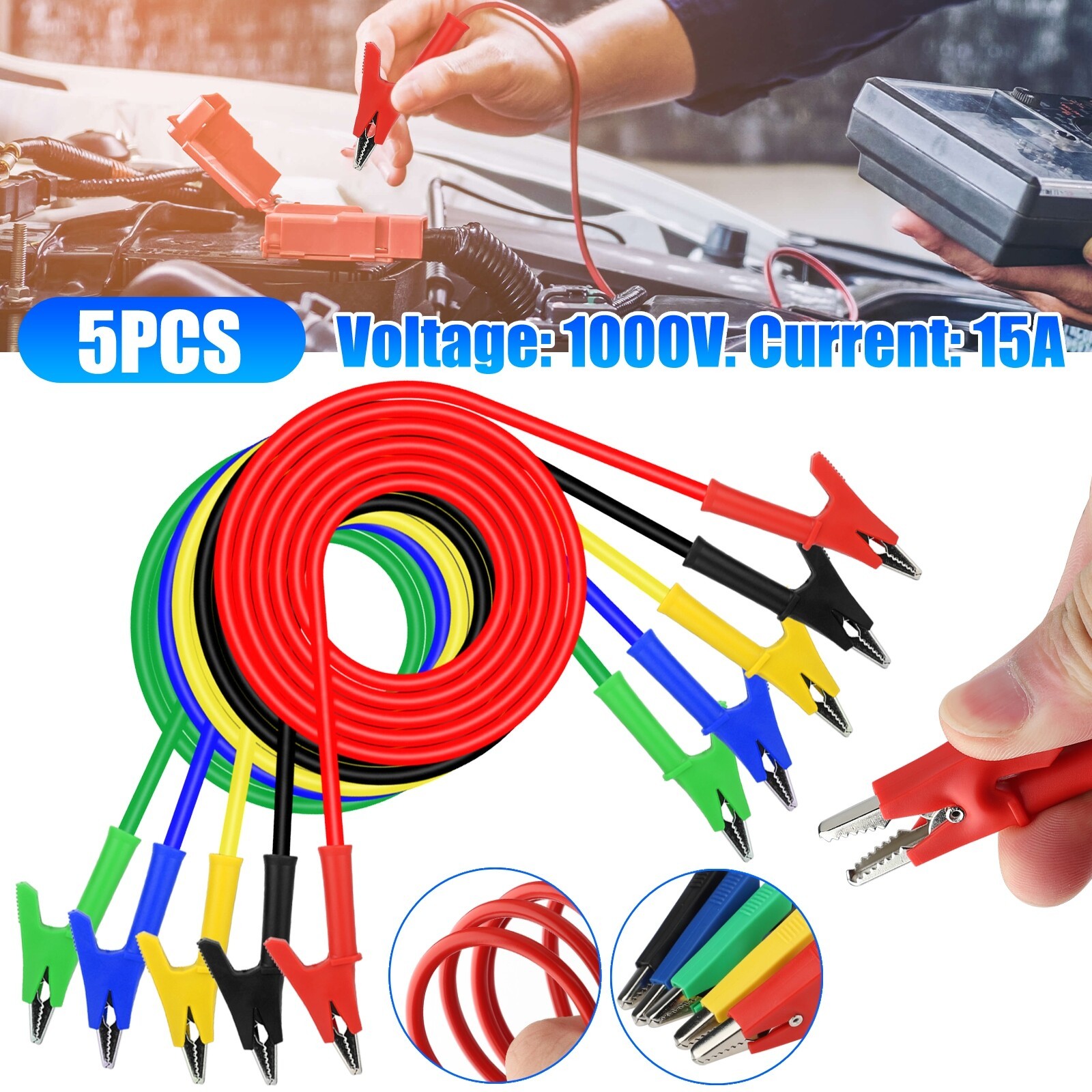 5 PCS 30V 15A Alligator Clips Electrical Test Leads with Jumper Wires & cables
