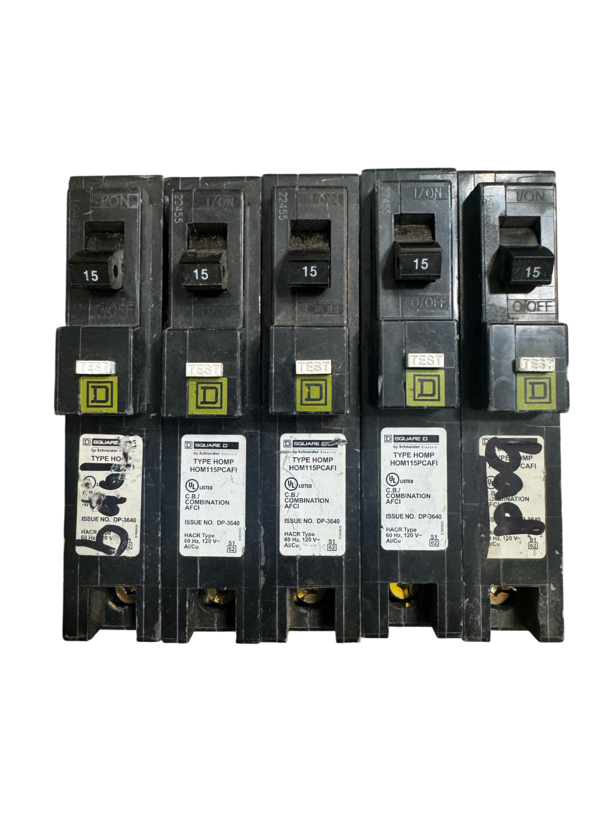 LOT OF 5 Square D HOM115PCAFI Circuit Breaker AFCI 15A 1-Pole 120V
