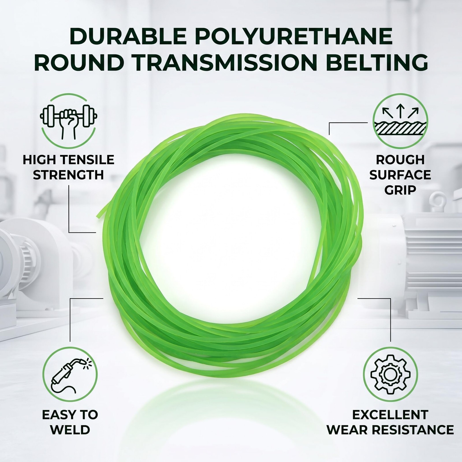 High-Performance Polyurethane Belt Green Rough PU Polyurethane Round Belt for Dr