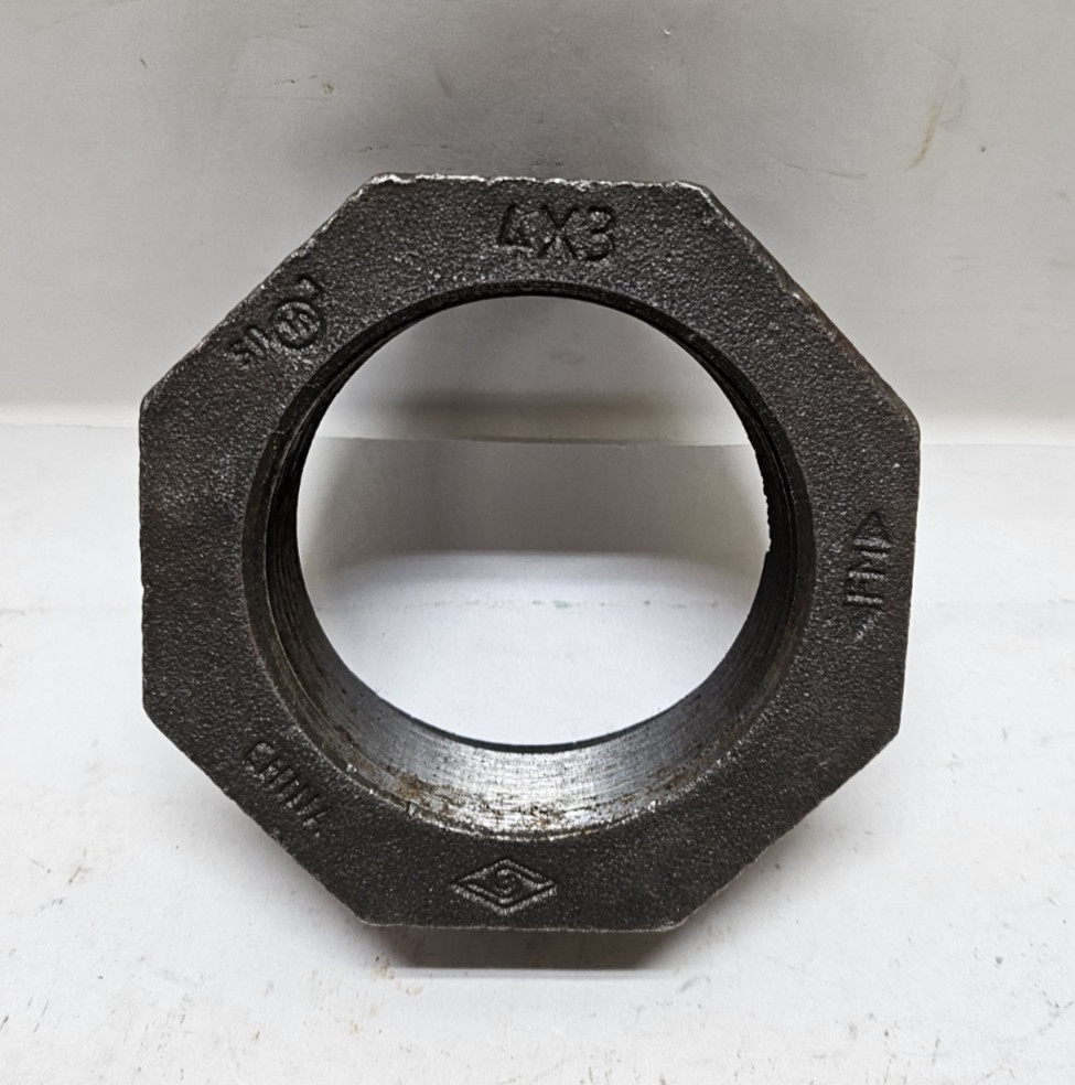 Black Malleable Iron Threaded Hex Bushing 4 MNPT x 3″ FNPT